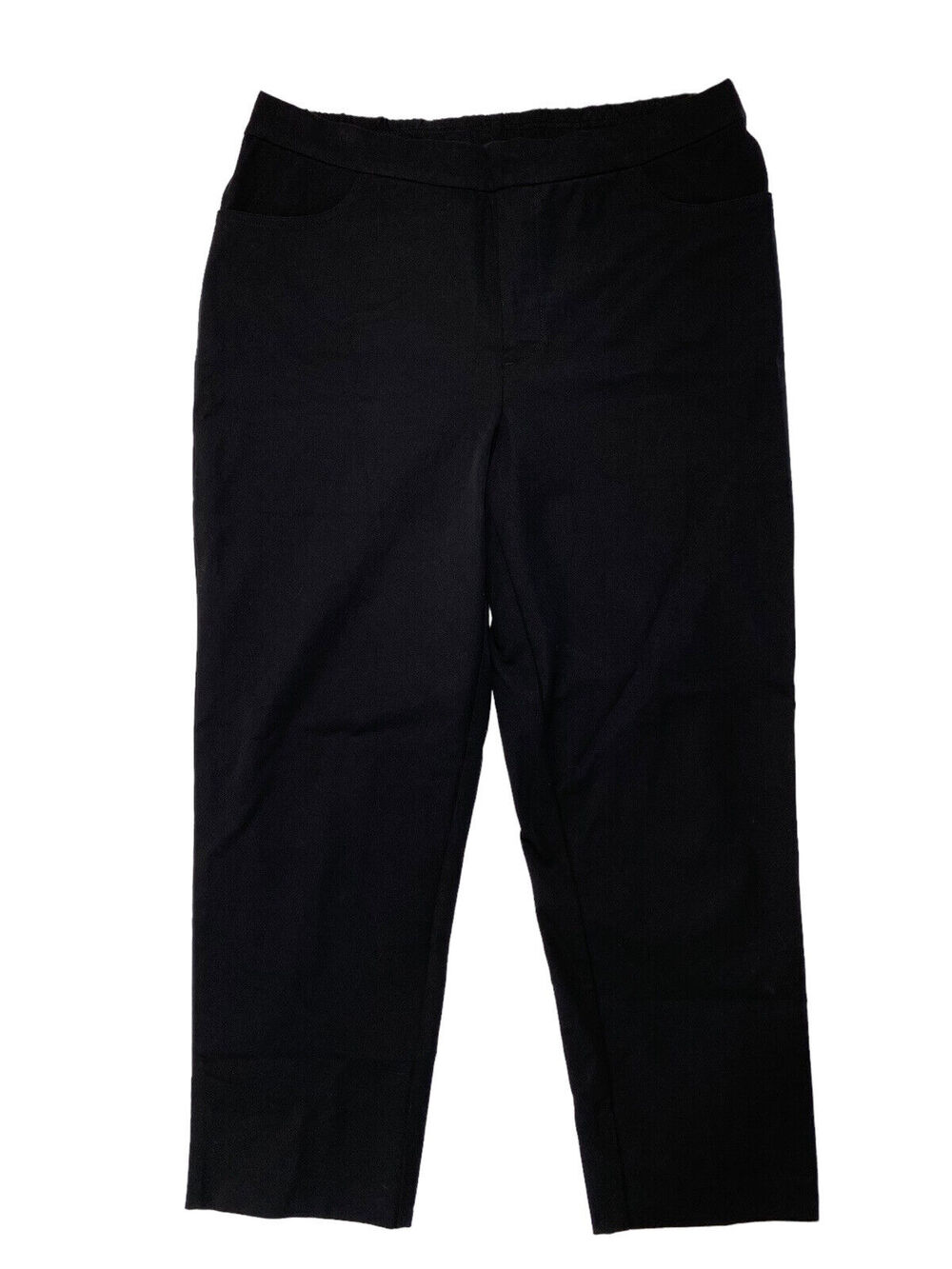 ISAAC MIZRAHI LIVE Tall 24/7 Stretch Black Crop Pants Back Slit Hem Size 16 Tall